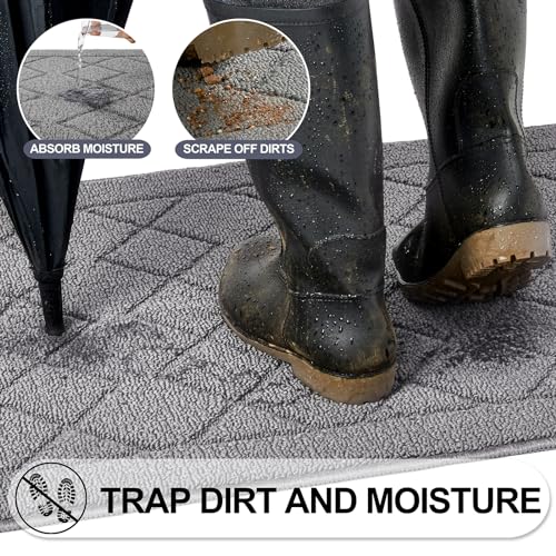 REFETONE Indoor Doormat, Front Back Door Mat 24"x36" Rubber Backing Non Slip Mats, Absorbent Washable Entrance Doormat for Entryway, Resist Dirt Low-Profile Inside Floor Mat for Muddy Shoes Light Grey - Image 2