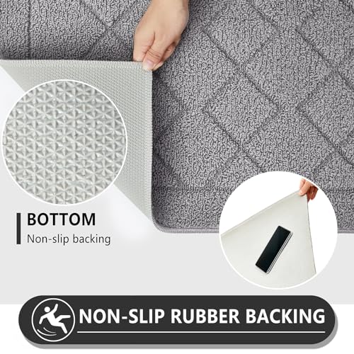 REFETONE Indoor Doormat, Front Back Door Mat 24"x36" Rubber Backing Non Slip Mats, Absorbent Washable Entrance Doormat for Entryway, Resist Dirt Low-Profile Inside Floor Mat for Muddy Shoes Light Grey - Image 4