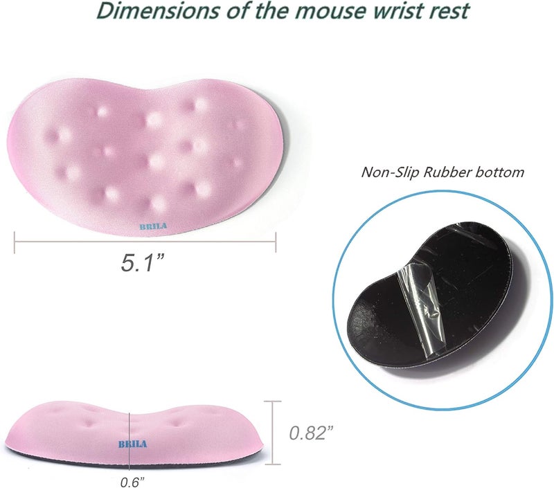 BRILA Memory Foam Mouse & Keyboard Wrist Rest Support Pad Cushion Set for Computer, Laptop, Office Work, PC Gaming - Massage Holes Design (Pink) - Image 3
