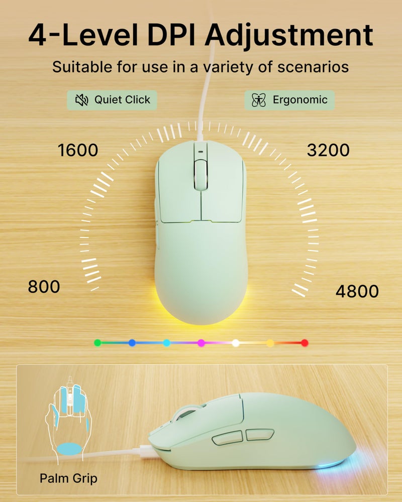 EWEADN C98 Wired Keyboard and Mouse Combo, Wired Computer Keyboards with Wrist Palm, Double-Shot Keycaps, Silent RGB Backlight Keyboard for Windows/MAC/PC (Green) - Image 5