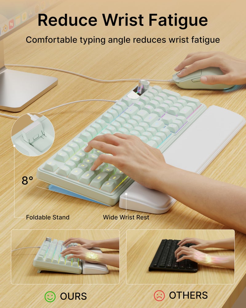 EWEADN C98 Wired Keyboard and Mouse Combo, Wired Computer Keyboards with Wrist Palm, Double-Shot Keycaps, Silent RGB Backlight Keyboard for Windows/MAC/PC (Green) - Image 4