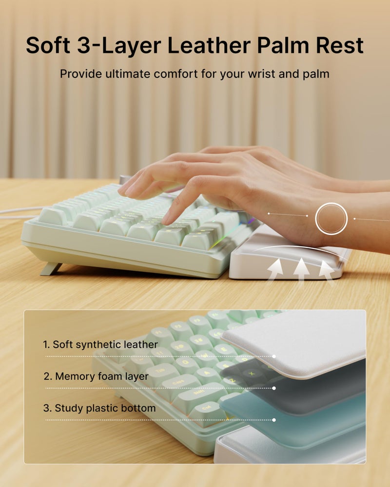 EWEADN C98 Wired Keyboard and Mouse Combo, Wired Computer Keyboards with Wrist Palm, Double-Shot Keycaps, Silent RGB Backlight Keyboard for Windows/MAC/PC (Green) - Image 3