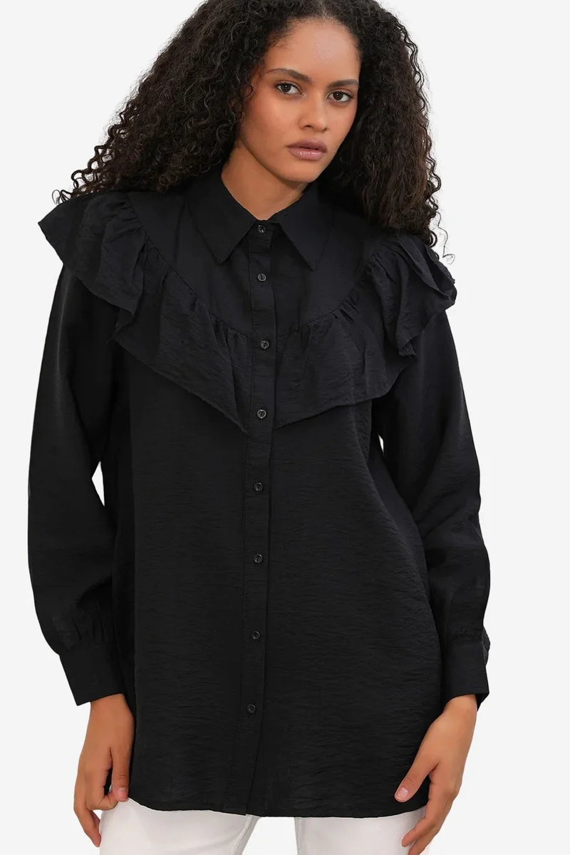 بيغ دارت BDART Long Relaxed Shirt With Frill Detail