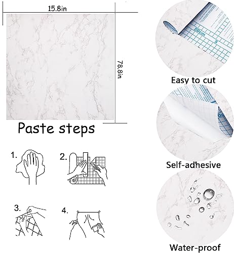 OSECAGE White/Gray Glossy Marble Contact Paper Wallpaper 15.8"x78.7" Peel and Stick Wallpaper Self Adhesive Thick Removable Waterproof DIY Vinyl Film for Kitchen Countertops Cabinet Furniture Refurbishment - Image 4