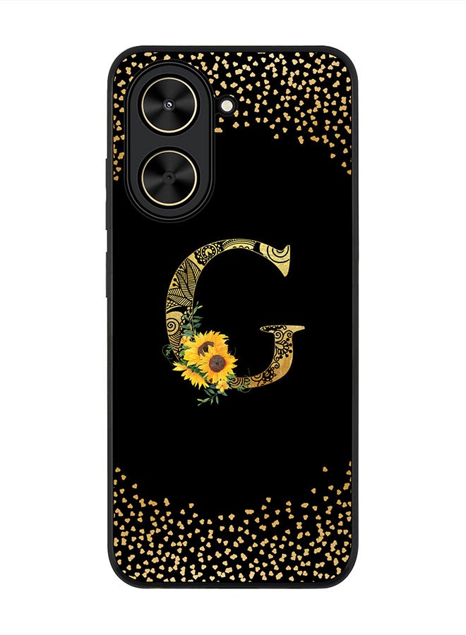 Stylizedd For Xiaomi Poco C71 / Redmi A5 4G Case,Slim fit Camera Protection, Shockproof Thin Phone cover  - Custom Floral Monogram - G ( Black ) - Image 1
