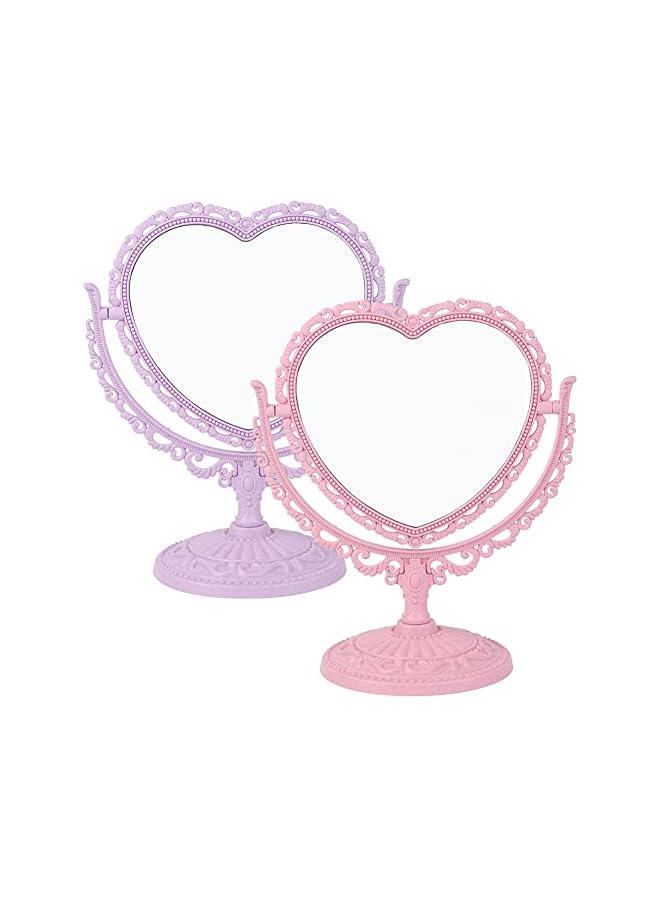 The Bros 1 Pack Simple and Lovely Heart-Shaped Cosmetic Mirror Plastic Double-Sided Rotatable Dresser Mirror Lightweight Mirror Bathroom Bedroom Mirror （Four-Color）(Purple) - Image 5