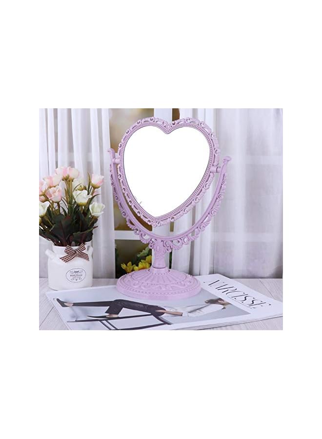 The Bros 1 Pack Simple and Lovely Heart-Shaped Cosmetic Mirror Plastic Double-Sided Rotatable Dresser Mirror Lightweight Mirror Bathroom Bedroom Mirror （Four-Color）(Purple) - Image 2