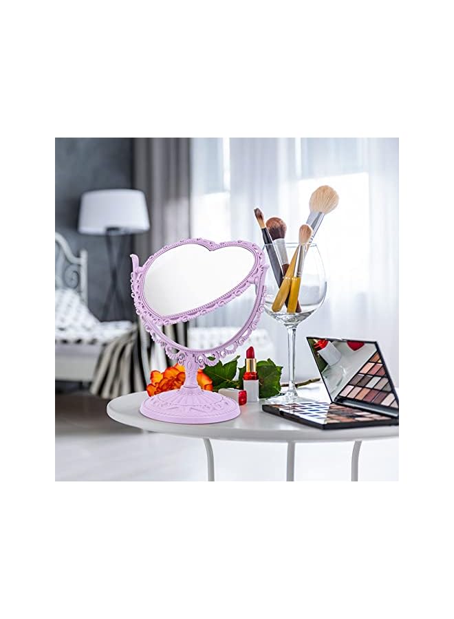 The Bros 1 Pack Simple and Lovely Heart-Shaped Cosmetic Mirror Plastic Double-Sided Rotatable Dresser Mirror Lightweight Mirror Bathroom Bedroom Mirror （Four-Color）(Purple) - Image 3