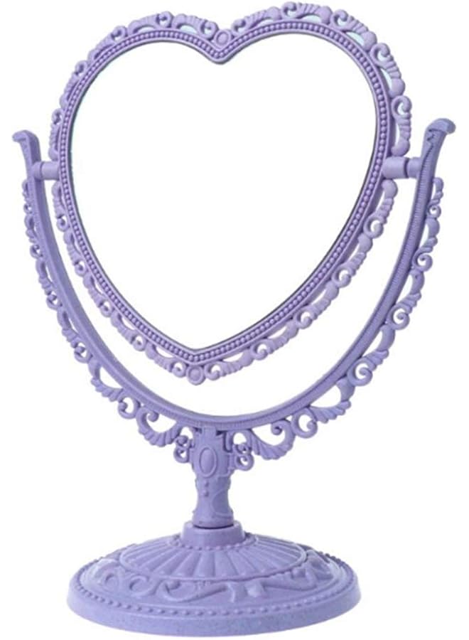 The Bros 1 Pack Simple and Lovely Heart-Shaped Cosmetic Mirror Plastic Double-Sided Rotatable Dresser Mirror Lightweight Mirror Bathroom Bedroom Mirror （Four-Color）(Purple) - Image 1