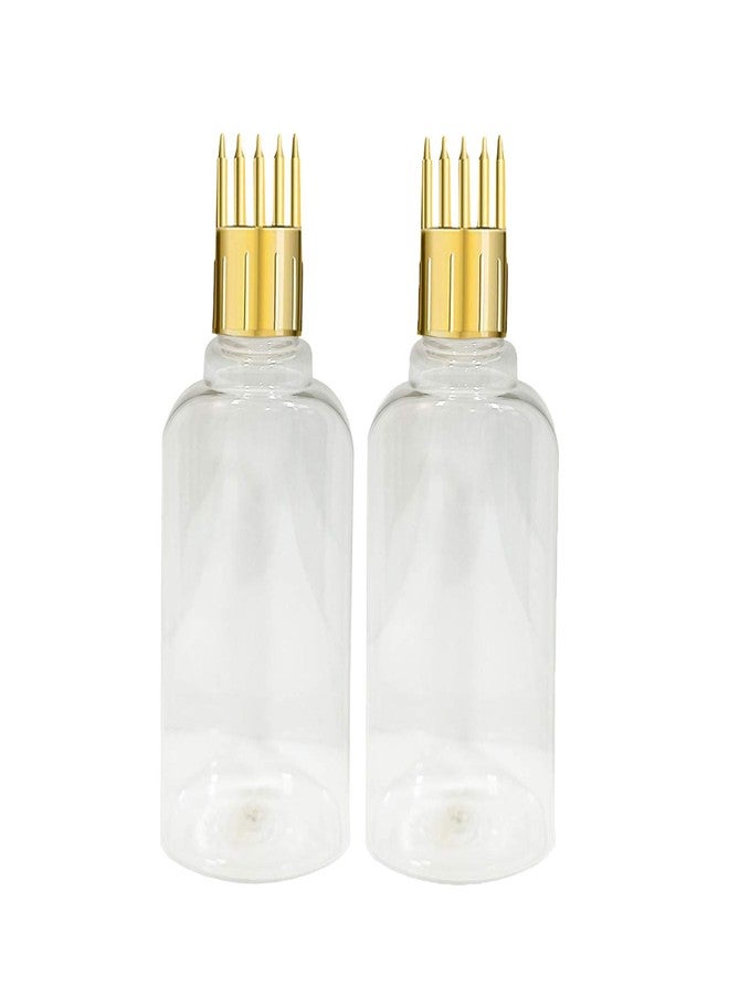 PHARCOS Hair Root Applicator (Gold) with Prime Stylish Fancy Shape Bottle, Flip top Cap, Plug for applying Hair Oil,Shampoos, DIY care and Medicine 100 ml (Pack of 2- Transparent) - Image 1