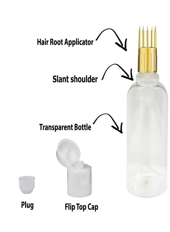 PHARCOS Hair Root Applicator (Gold) with Prime Stylish Fancy Shape Bottle, Flip top Cap, Plug for applying Hair Oil,Shampoos, DIY care and Medicine 100 ml (Pack of 2- Transparent) - Image 3