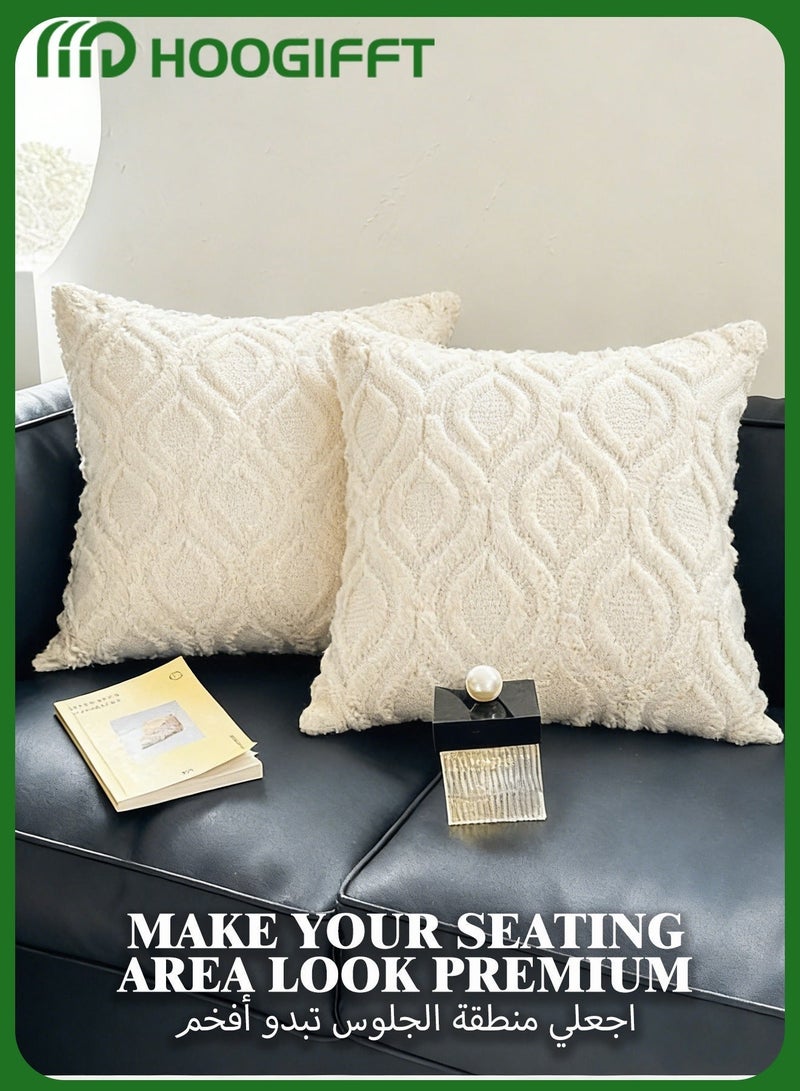 HOOGIFFT 2 Packs 45x45 cm Cream Textured Throw Pillow Covers for Sofa Couch Bed, Neutral Corduroy Cushion Case, Soft Plush Velvet Decorative Pillow Cover for Boho Farmhouse Modern Home Décor - Image 4