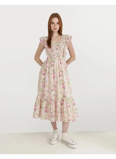 Aerie Floral Ruffle Midi Dress