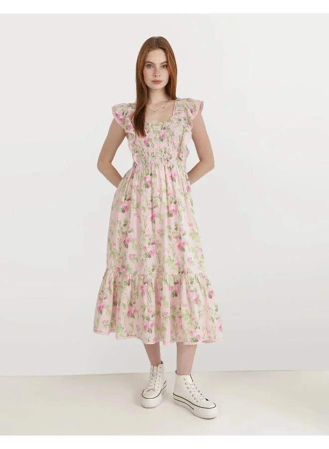 آري من امريكان ايجل Floral Ruffle Midi Dress