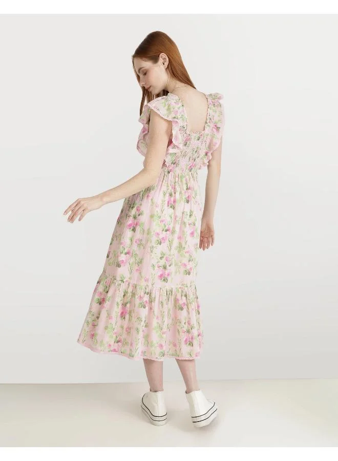 Aerie Floral Ruffle Midi Dress