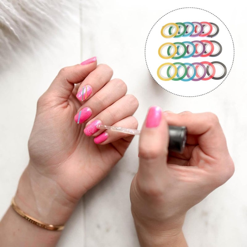 Artibetter 18 Rolls Nail Tape Strips Manicure Sticker Nail Striping Tape Adhesive Metallic Lines 1.2-3mm for Women DIY Salon Use - Image 4