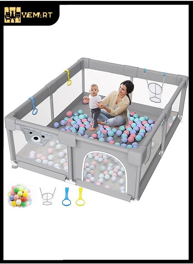 WEMART - Baby Playpen, 200 * 180cm Playpen for Toddlers, with Door and Suction Cup, Baby Safe Activity Center, Large Playpen, Baby Bumper Foam Playpen with Breathable Mesh, Safe Playpen for Toddlers - Image 1