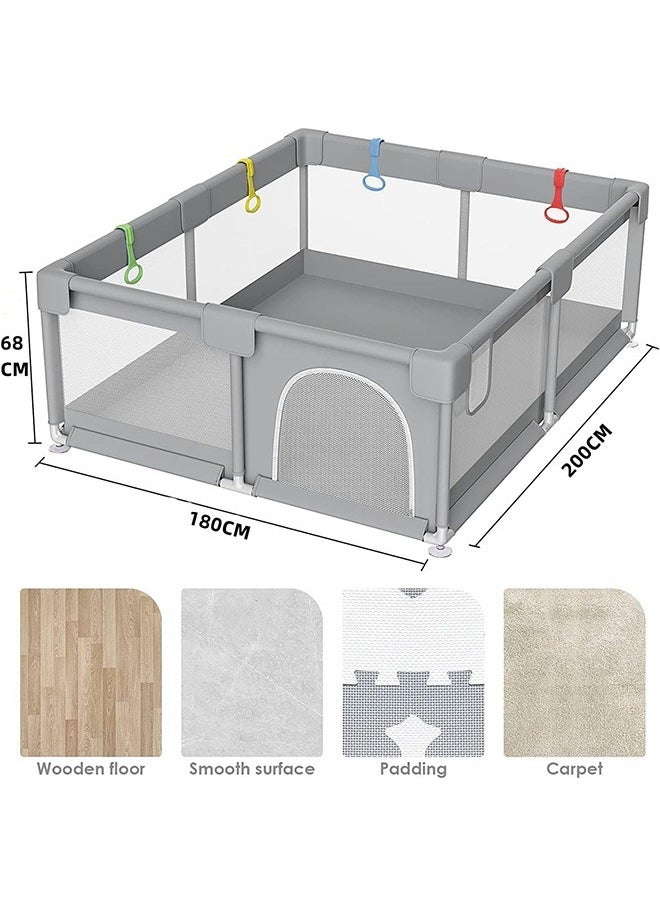 WEMART - Baby Playpen, 200 * 180cm Playpen for Toddlers, with Door and Suction Cup, Baby Safe Activity Center, Large Playpen, Baby Bumper Foam Playpen with Breathable Mesh, Safe Playpen for Toddlers - Image 1