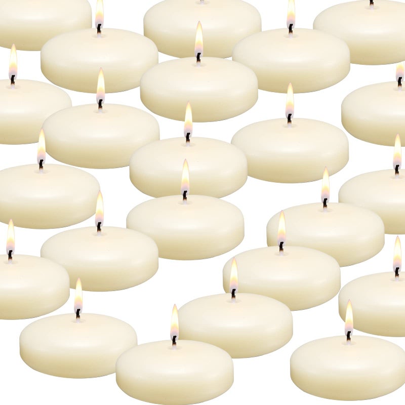 qinxiang 36 Pack Floating Candles 3 Ivory Unscented Dripless Wax Burning Candles for Cylinder Vases Weddings Party and Holiday