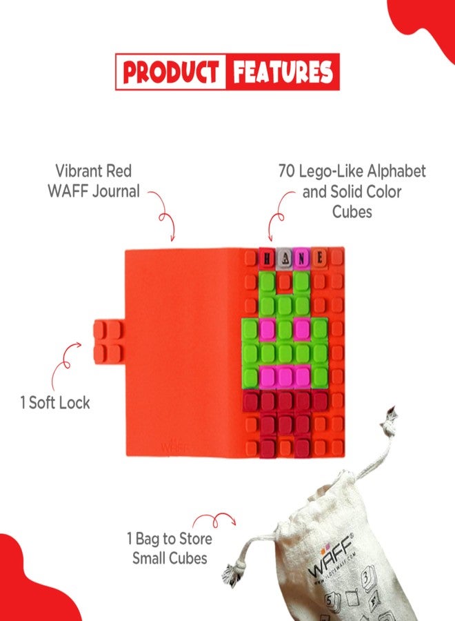 WAFF Red Journal Notebook Diary with Soft Lock, A6 Diary Notebook With 70 Decor Cubes, Refillable Notebook, 190 Lined Pages, Diary with Lock - Image 2