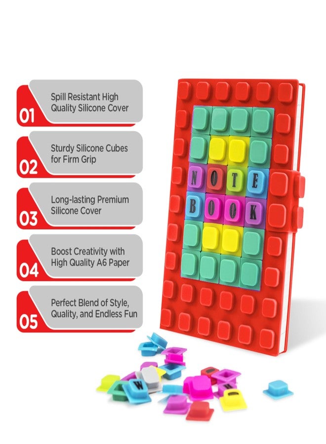 WAFF Red Journal Notebook Diary with Soft Lock, A6 Diary Notebook With 70 Decor Cubes, Refillable Notebook, 190 Lined Pages, Diary with Lock - Image 3