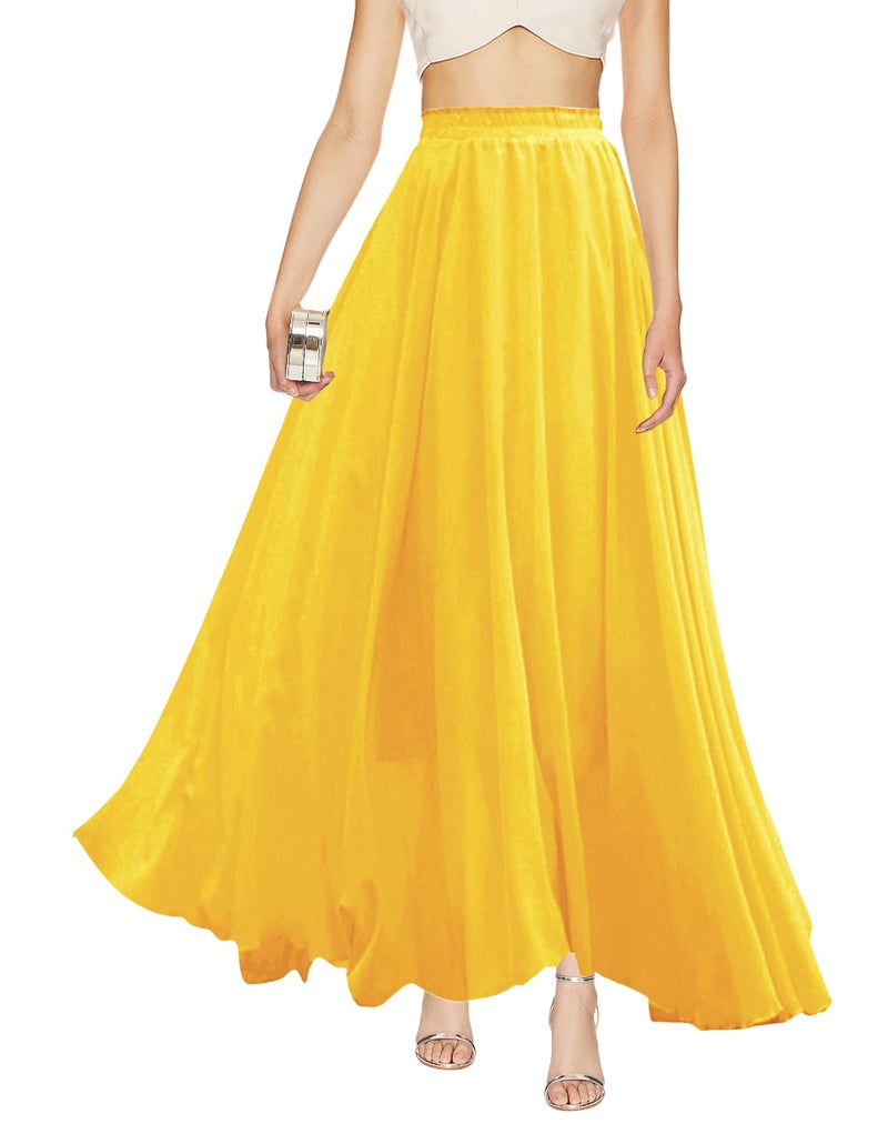v28 Womens Maxi Midi White Flowy Long Black Summer Plus Size Sheer Chiffon Skirt (XL,LigYellow) - Image 1