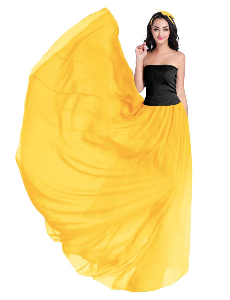v28 Womens Maxi Midi White Flowy Long Black Summer Plus Size Sheer Chiffon Skirt (XL,LigYellow) - Image 2
