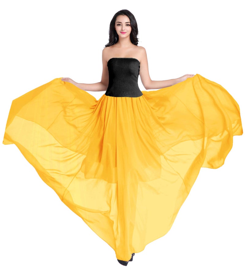v28 Womens Maxi Midi White Flowy Long Black Summer Plus Size Sheer Chiffon Skirt (XL,LigYellow) - Image 3