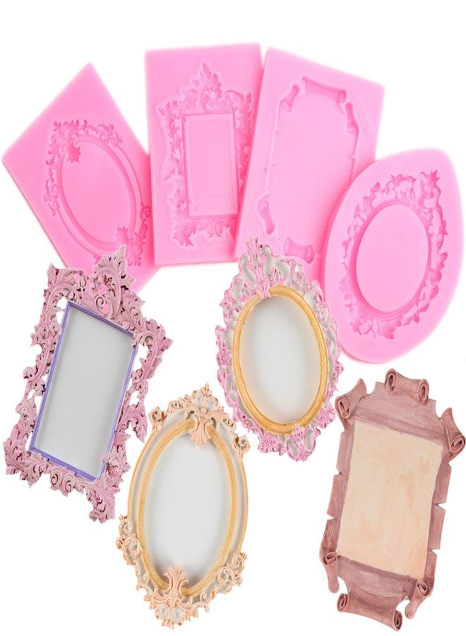 Mujiang Baroque Style Fondant Molds - Curlicues Scroll Lace Photo Frame Silicone Molds Sugarcraft Cake Border Decoration Set Of 4 - Image 1
