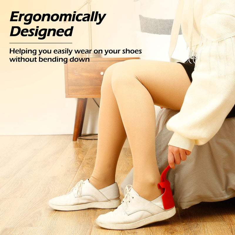 Boao 4 Pcs Lazy Shoe Helper Portable Sock Short Slider Handled Shoes Horn Shoe Lifting Helper Tool Easy on Easy Off Plastic Shoehorn for Men Women Kids Seniors - Image 4