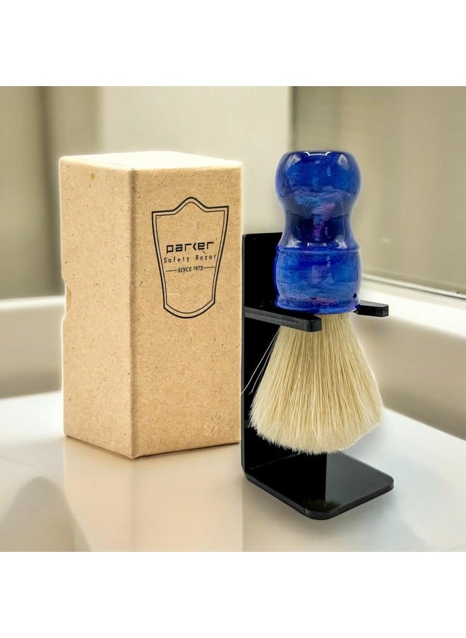 Parker Safety Razor , The Big Blue Boar, Deluxe Iridescent Blue Handle Boar Shaving Brush & Stand  - Image 4