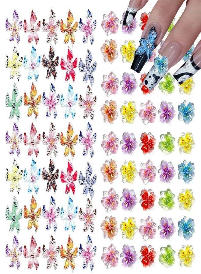 KACHIMOO 100Pcs Flower Nail Art Charms 3D Flowers for Nails Random Style Colorful Hibiscus Nails Hawaii Nail Rhinestones Resin Nail Gems for Women Nail Design - Image 1