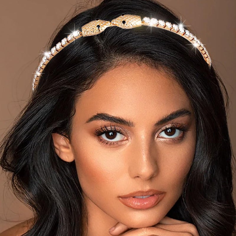 Snake Headband Gold Rhinestone Serpent Headbands Thin Crystal Hairband Dainty Diamond Headpieces for Women