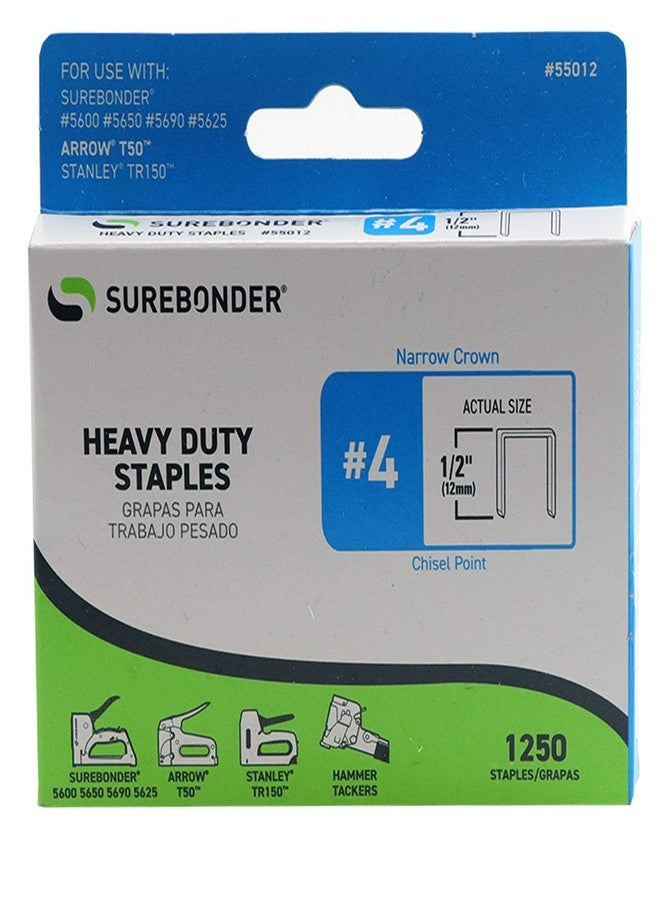 Surebonder 55012#4 Heavy Duty Narrow Crown Staples - 1/2" Length - 1250/box, 5 Pack - Image 2