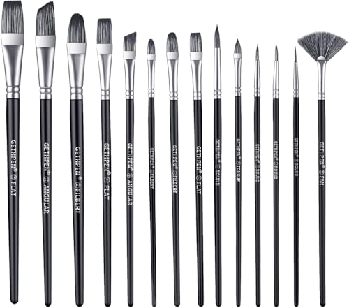 GETHPEN Art Paint Brushes Set 12 PCS Nylon Professional Flat Paint Brushes for Watercolor Oil Painting Acrylic Face Body Nail Art Crafts Rock Painting