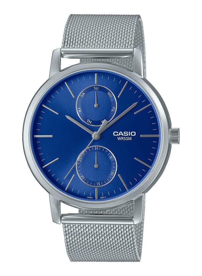 CASIO ساعة رجالية انالوج بعقارب متعددة ومينا زرقاء وسوار شبكي من الستانلس ستيل MTP-B310M-2AVDF - Image 1