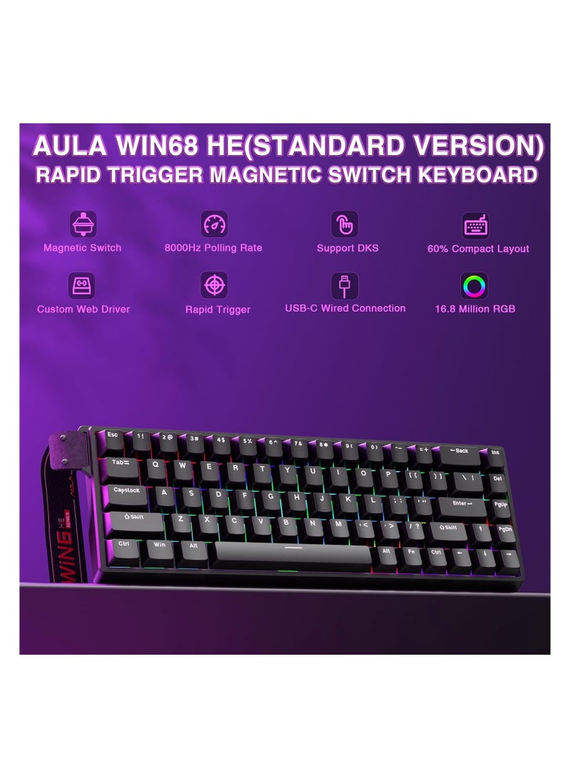 AULA AULA WIN68 HE Mechanical Gaming Keyboard 60%, Hall Effect Magnetic Switch, Rapid Trigger Mode Adjustable Actuation, 8000Hz Polling Rate, RGB Backlit Wired Keyboard for Laptop/PC Gamer  - Image 2