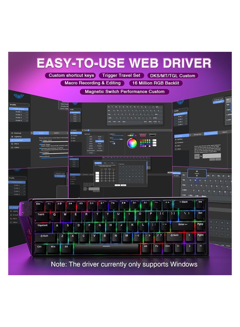 AULA AULA WIN68 HE Mechanical Gaming Keyboard 60%, Hall Effect Magnetic Switch, Rapid Trigger Mode Adjustable Actuation, 8000Hz Polling Rate, RGB Backlit Wired Keyboard for Laptop/PC Gamer  - Image 5