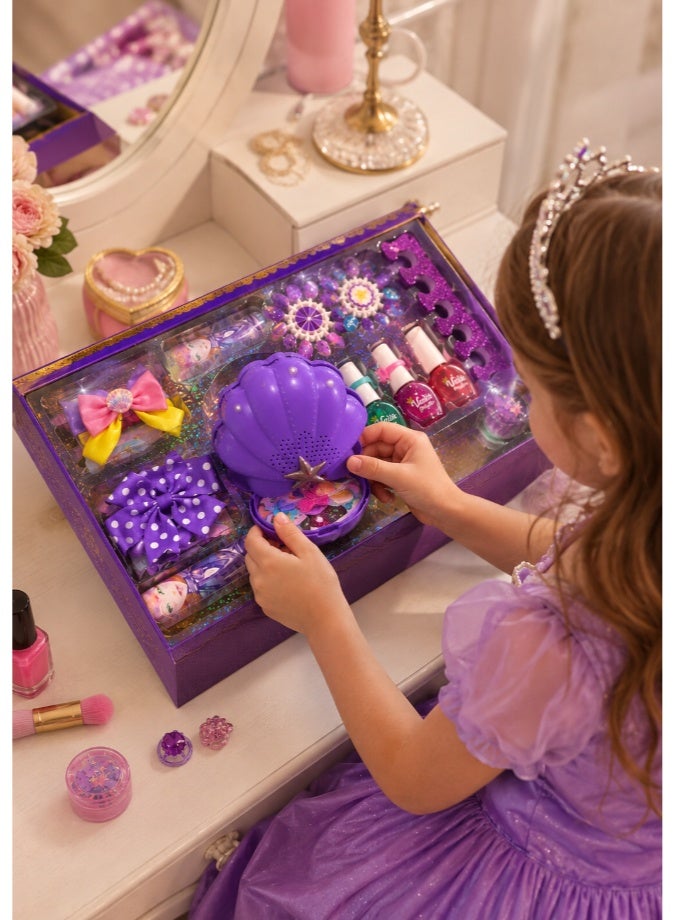 DAT Princess Makeup Pretend Play Set for Girls with Shell Compact, Hair Accessories & Nail Polish – Creative Beauty Toy Gift - Image 2