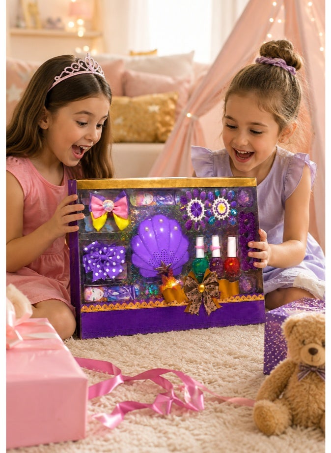 DAT Princess Makeup Pretend Play Set for Girls with Shell Compact, Hair Accessories & Nail Polish – Creative Beauty Toy Gift - Image 3