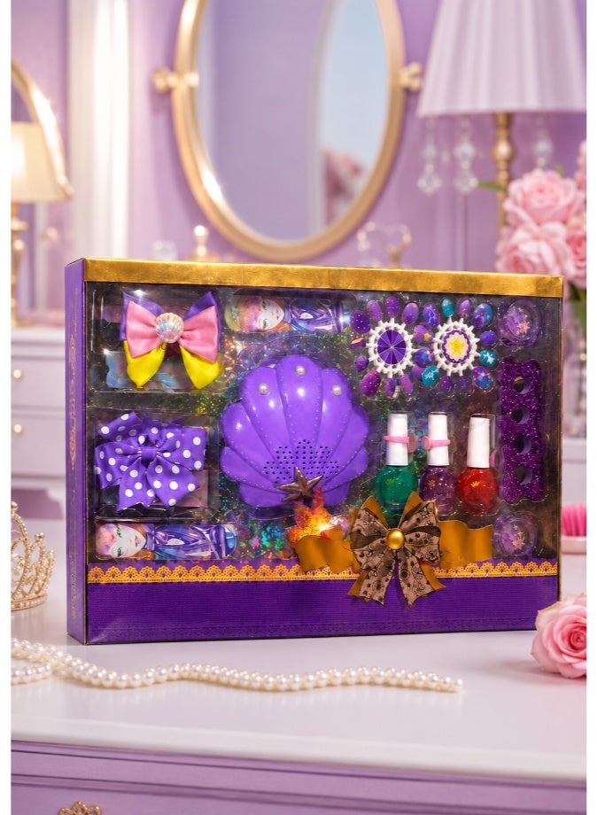 DAT Princess Makeup Pretend Play Set for Girls with Shell Compact, Hair Accessories & Nail Polish – Creative Beauty Toy Gift - Image 1