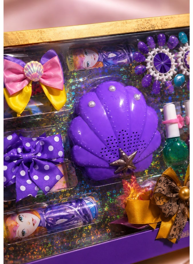 DAT Princess Makeup Pretend Play Set for Girls with Shell Compact, Hair Accessories & Nail Polish – Creative Beauty Toy Gift - Image 4