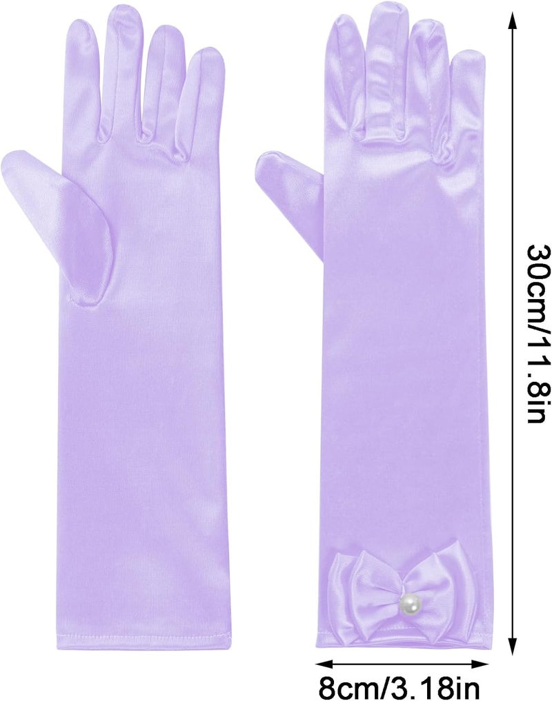 Yolyoo Girls Princess Gloves,Girl White Long Satin Princess Dress Up Diamonds Bows Gloves for Birthday,Wedding, Costume Party - Image 2