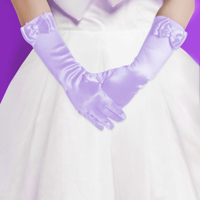 Yolyoo Girls Princess Gloves,Girl White Long Satin Princess Dress Up Diamonds Bows Gloves for Birthday,Wedding, Costume Party - Image 5