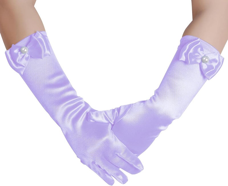Yolyoo Girls Princess Gloves,Girl White Long Satin Princess Dress Up Diamonds Bows Gloves for Birthday,Wedding, Costume Party - Image 4