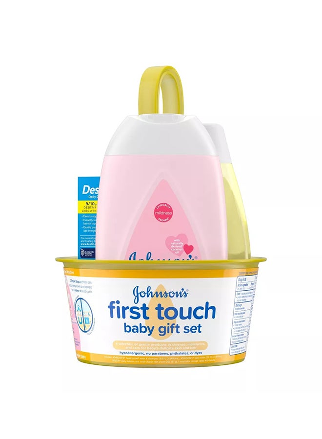 Johnson's 3-Pieces First Touch Baby Gift Set Includes Bath Wash, Shampoo, Body Lotion, And Diaper Rash Cream