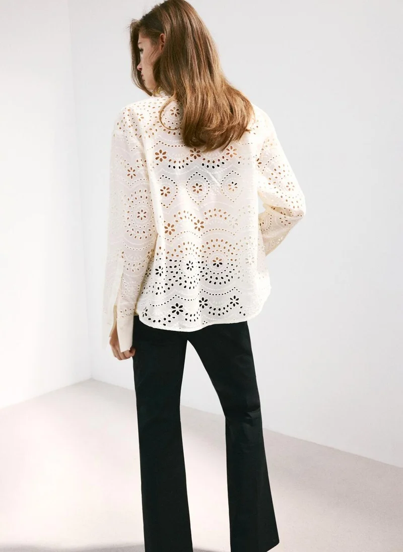 MANGO Cotton Shirt With Broderie Anglaise Embroidery