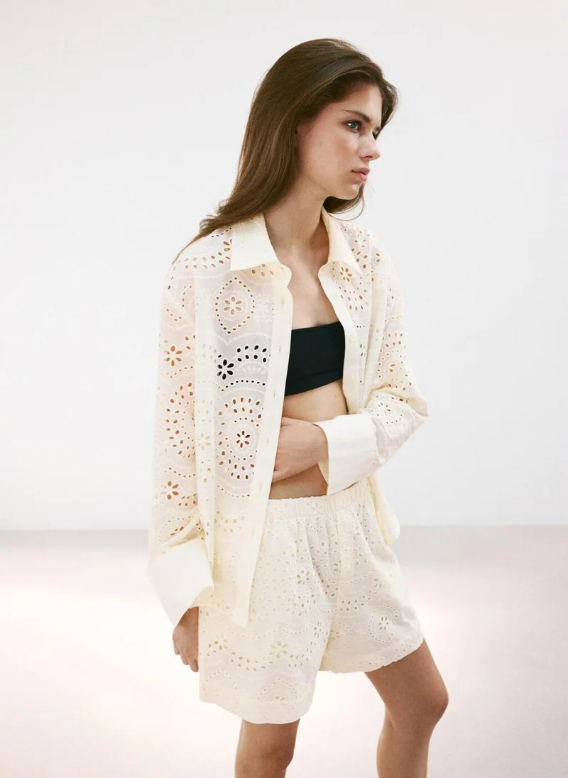 MANGO Cotton Shirt With Broderie Anglaise Embroidery
