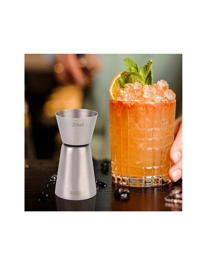 سبيس شوب كوب قياس مصنوع من ستانلس ستيل 304 مزدوج الجانب سعة 25 مل و50 مل للكوكتيل والمشروب للنادل في البار والمنزل والحفلات - Image 4