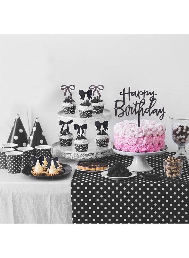 NICENEEDED 19 PCS Bow Cupcake Toppers, Birthday Bowknot Ribbons, Coquette Black Bow Wedding Party Supplies - Image 2